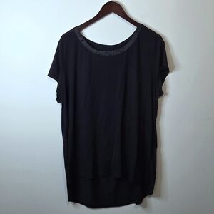 Covington Woman Black Satin Trim High Low Tee Size 3X